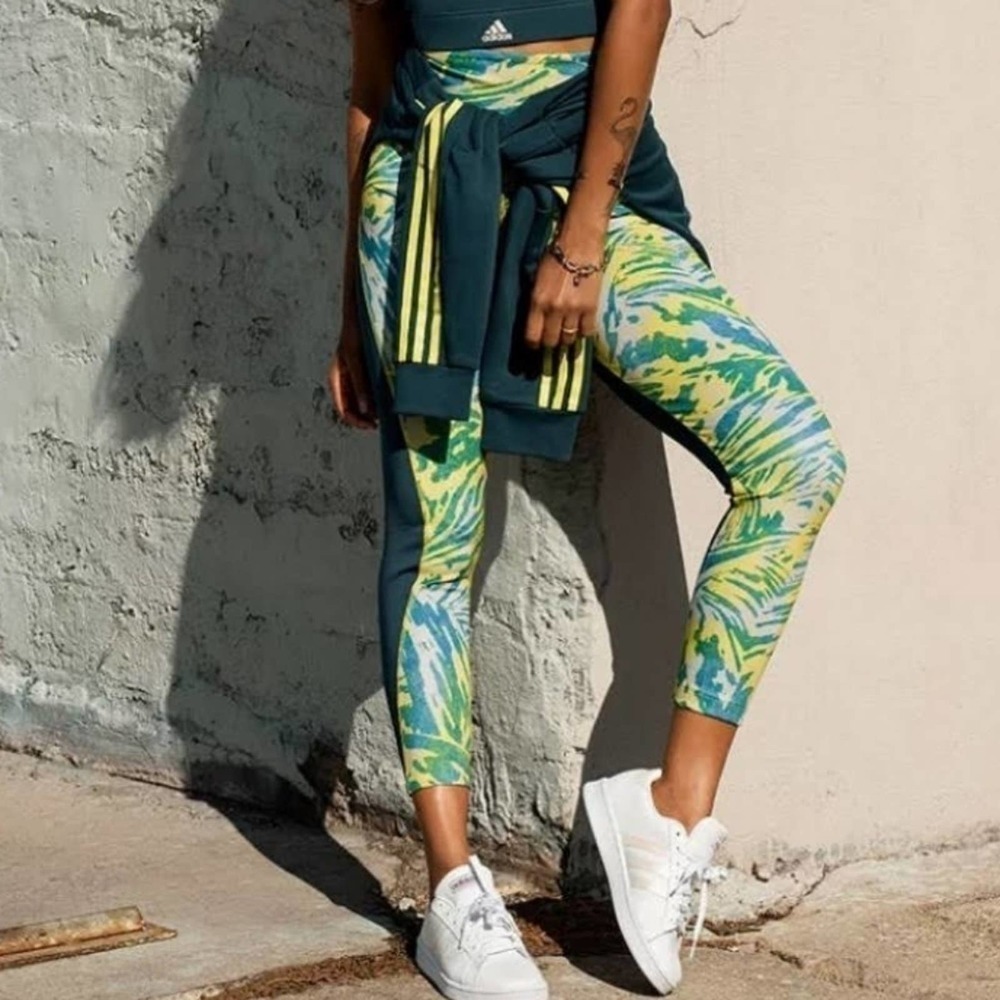 𝅺NEW! ADIDAS ZOE SALDANA Aeroready Wild Teal 7/8 Tights Leggings Small.
